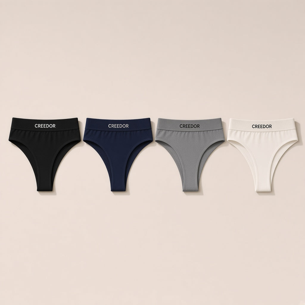CREEDOR women's thong in black, navy, grey and off-white (concept render)