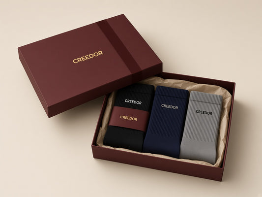 CREEDOR 3-pair gift box in oxblood (concept render)