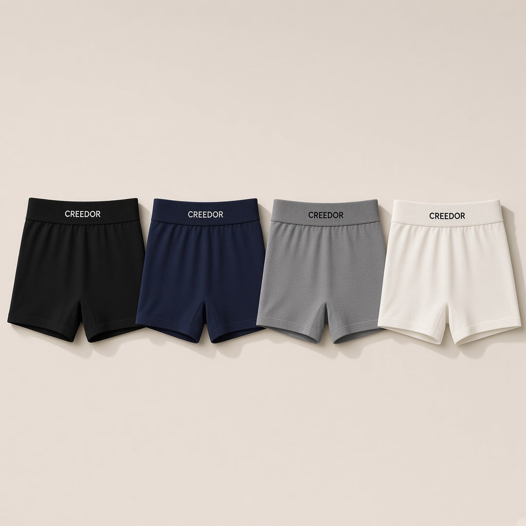CREEDOR men's trunks in black, navy, grey and off-white (concept render)
