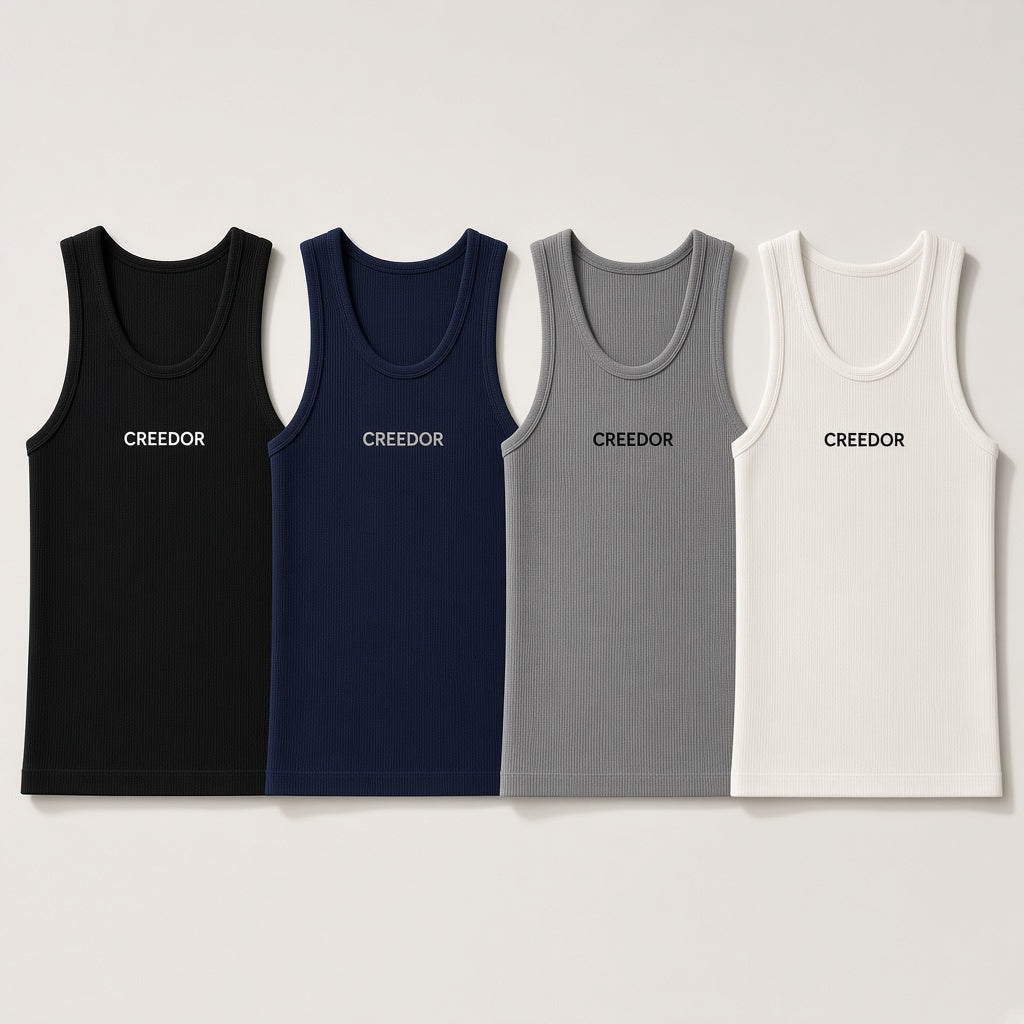 CREEDOR men's vest in black, navy, grey and off-white (concept render)