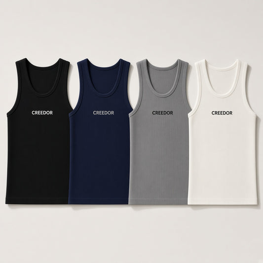 CREEDOR men's vest in black, navy, grey and off-white (concept render)