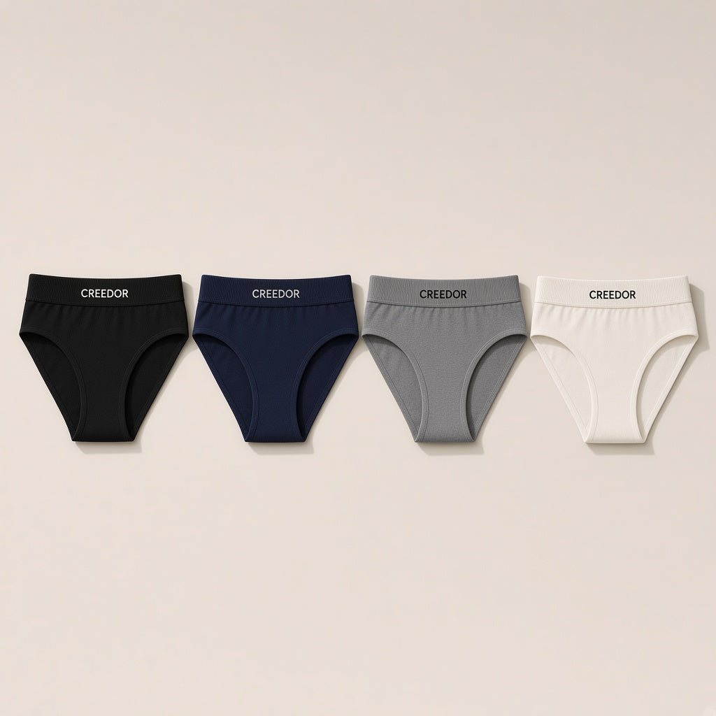 CREEDOR women's briefs in black, navy, grey and off-white (concept render)