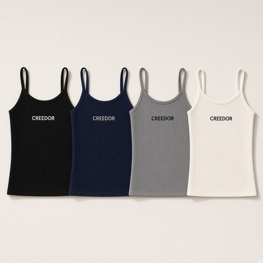 CREEDOR women's vest in black, navy, grey and off-white (concept render)